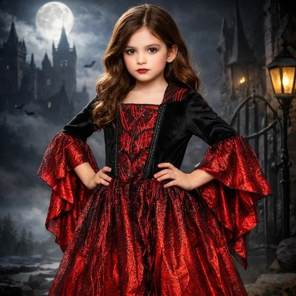 Spirit Halloween Girls Vampire Costume Dress  Gothic Medieval Size M 8-10 - Picture 2 of 9